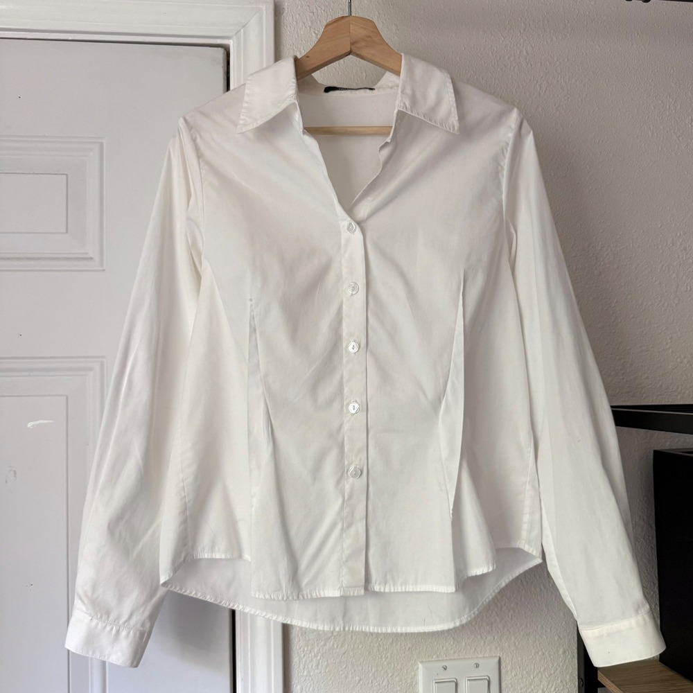 TOIT VOLANT white cotton long sleeve button up shirt